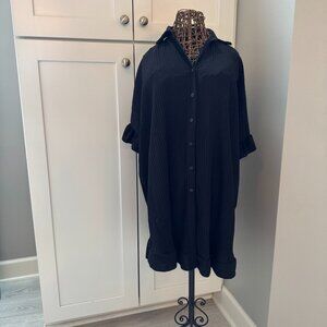 Rebellious Fashion | Plisse Detail Frill Hem Oversized Dress | Black | One Size